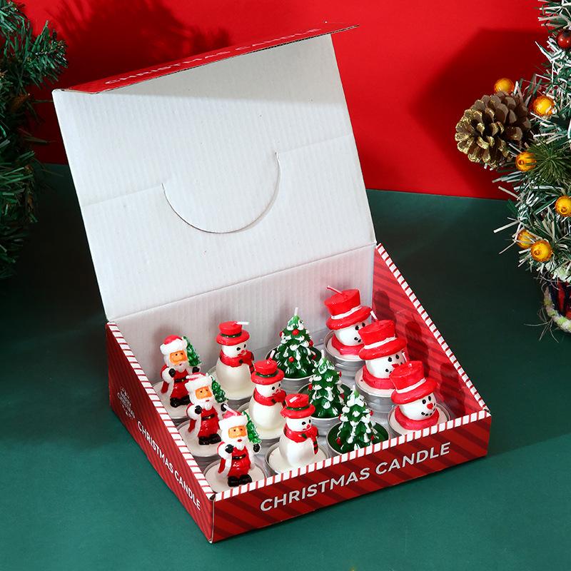 Snowman Candle Multicolor Evergreen Tree Candle Christmas Candle Set Decorative Mini Christmas Candles For Holiday Celebration