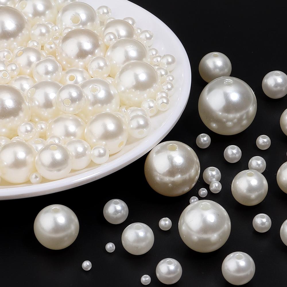 10-1000pcs Beige ABS Imitation Pearl Beads Multisize Round Loose Beads With Hole For Jewelry Making DIY Bracelets Accessories