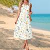 Fashionable Women's Summer Dress with Gradient Print, Elegant Casual Wear, Beach Vacation Sun Skirt with Pocket