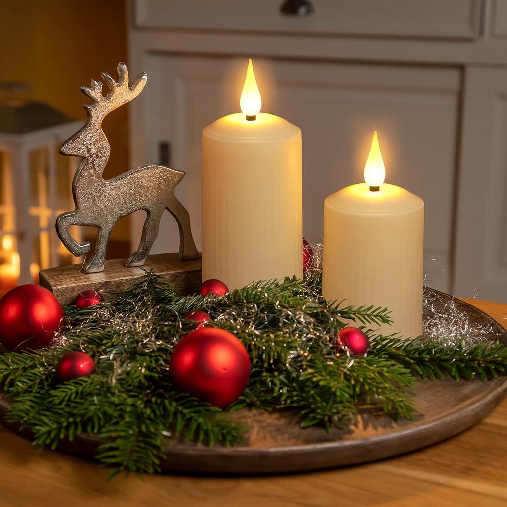 Rechargeable Flameless Candles with Remote Timer, in/Outdoor Waterproof LED Flickering Pillar Candles Set of 6 (D2 x H4/5.5/6.5"), Battery Operated