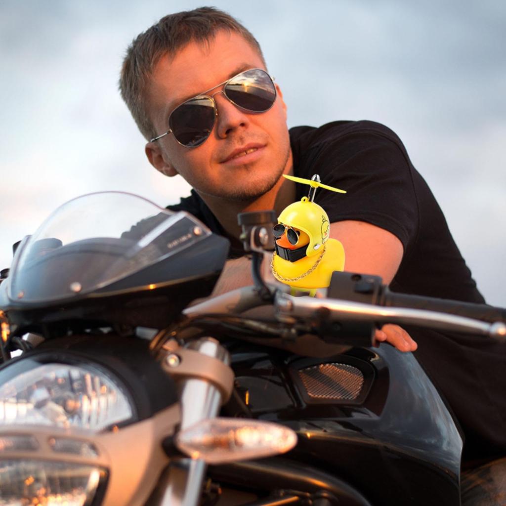 Ducks Motorcycle Captain, Dashboard Car Duck | Yellow Duck Cycling Decoration with Propeller Helmet