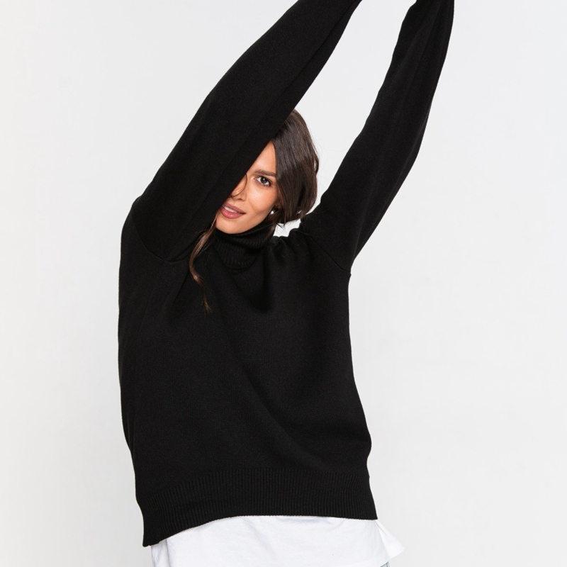 Frauen Herbst Winter Lose High Neck Langarm Einfarbig Pullover Chic Gestrickte Tops