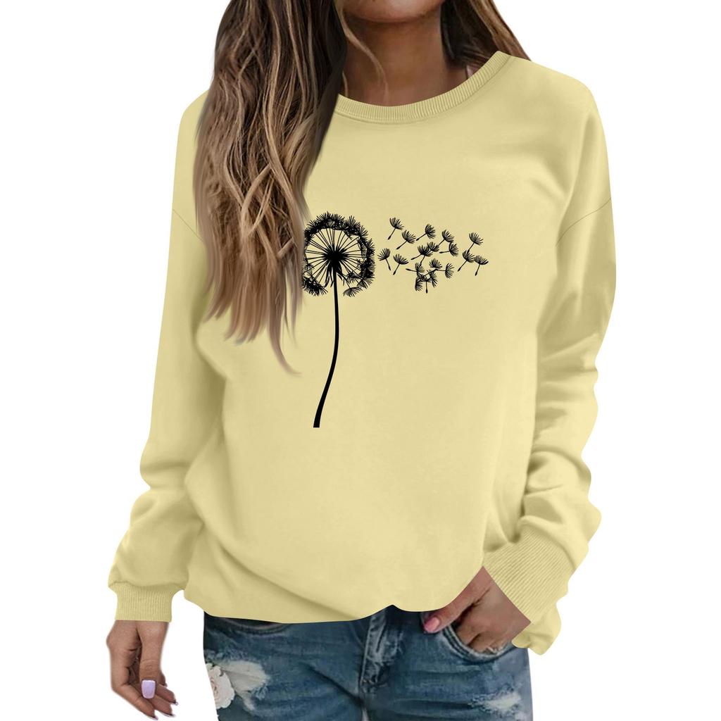 Dámská módní ležérní mikina s dlouhým rukávem, jednobarevná, s potiskem, kulatým výstřihem