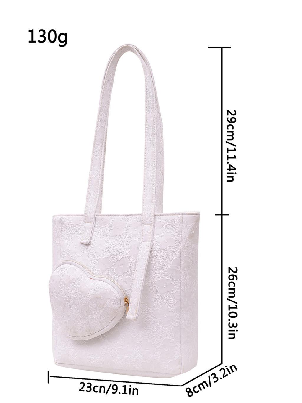 Модная простая холщовая сумка-тоут с цветочными элементами для уличного стиля, большого размера белый