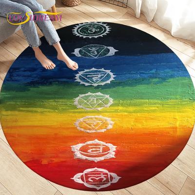 Rainbow 7 Chakra Mandala Bohemia Round Area Rug,Circle Carpet Rug for Living Room Bedroom Decor,Soft Yoga Non-slip Floor Mat