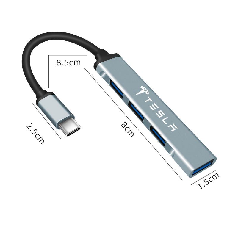 WDYEA1 Car USB Type-C To 4 Port USB HUB High Speed Adapter Accessories For Tesla Model-Y Model-3 Model-X Model-S Cybertruck Roadster