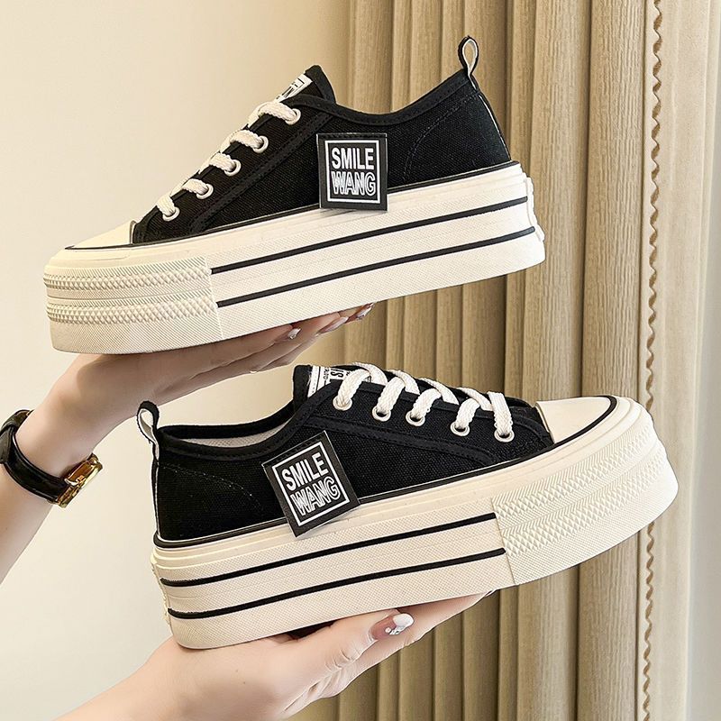 Platform canvas shoes spring and summer new small height-increasing lace-up low-top board shoes