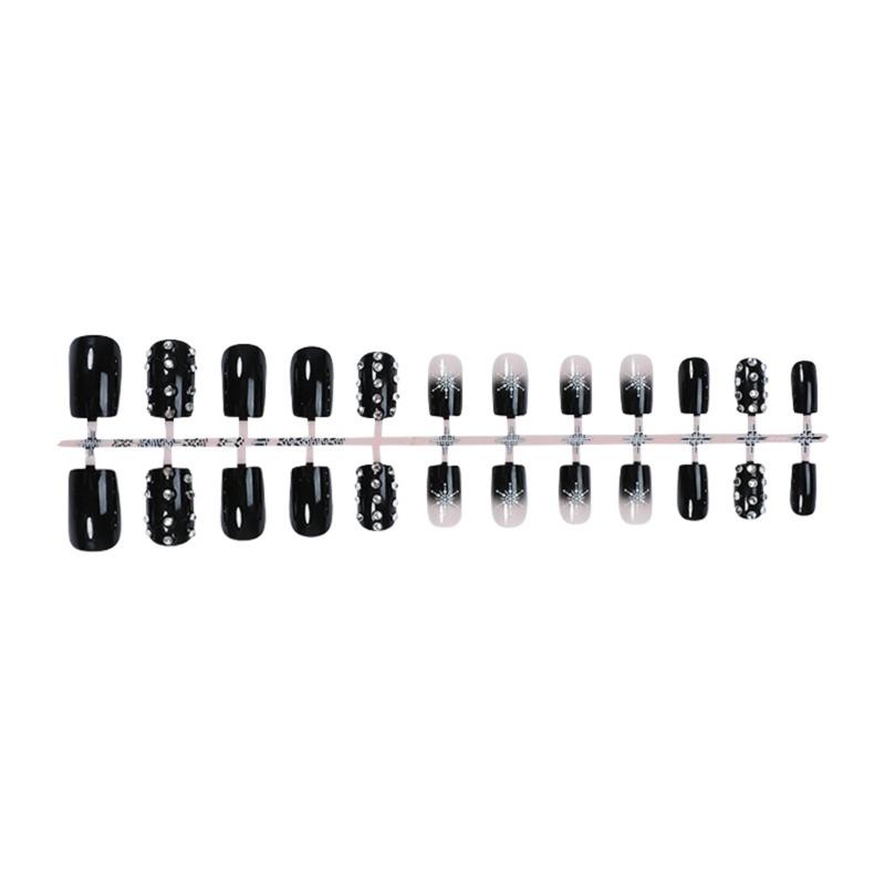 24 Pcs Gradient French Artificial Nail Christmas False Nail Winter Snowflake Stick On Nail Rhinestones Press On Nail