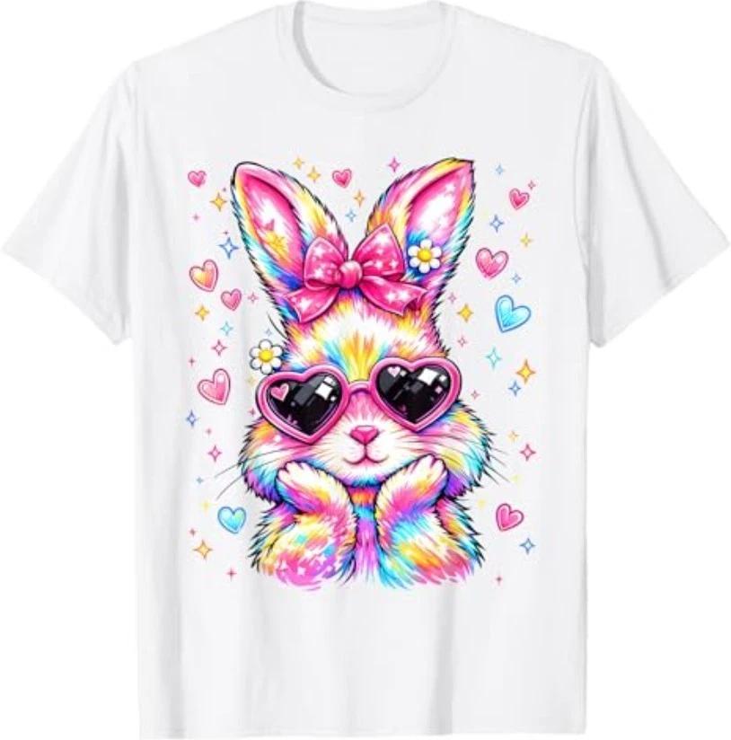 Cute Coquette Tie Dye Rabbit Easter Bunny Women T-Shirt 4XL