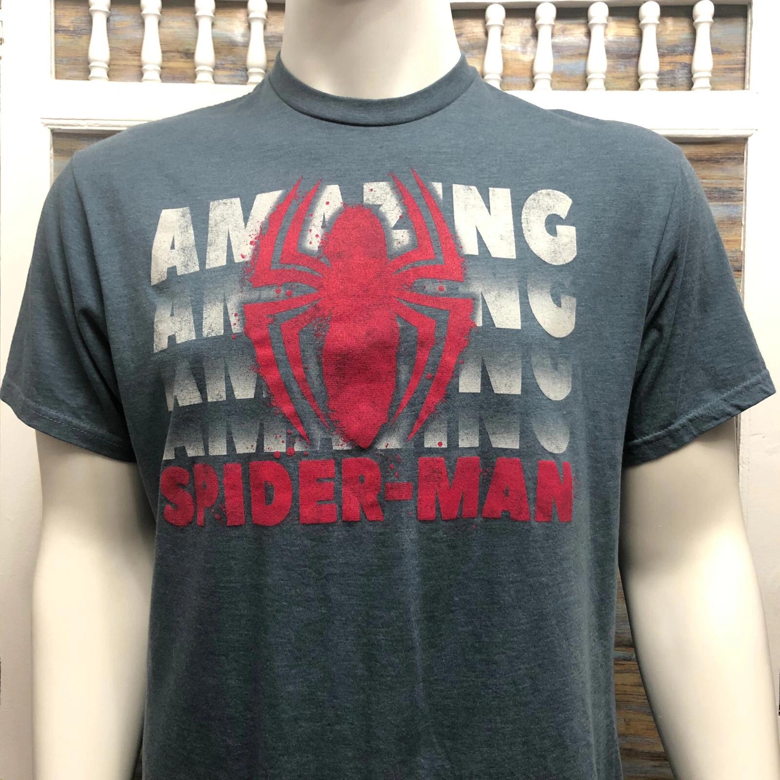 

Amazing Spiderman T Shirt Spell Out Marvel Mens Size L Blue M