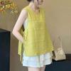 Women Side Lace-up Casual Round Neck Sleeveless Vest Tops