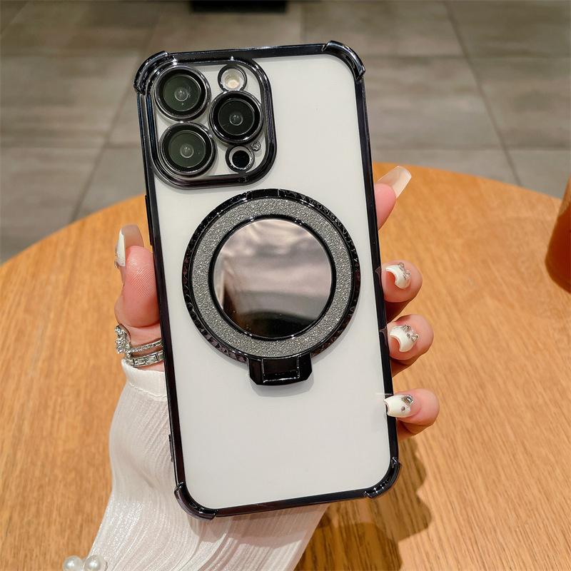 Επιμεταλλωμένος Καθρέφτης Θήκη Στήριγμα Μαλακή Σιλικόνη Τέσσερις Γωνίες Αερόσακος Αντικραδασμική Προστατευτική Θήκη για Samsung Xiaomi Poco Redmi