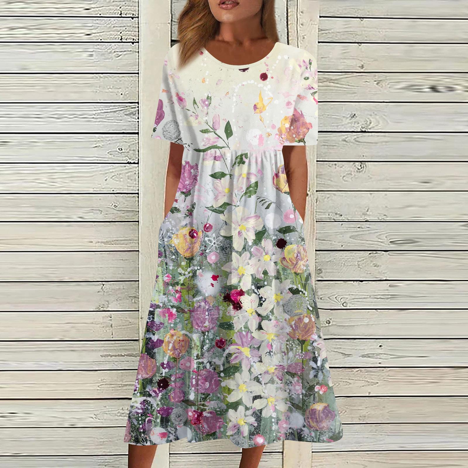 

Жен. Повседневные платья Платья с принтами Летние платья С принтами Плиссированные платья-миди с круглым вырезом Классический Классический На открытом воздухе Повседневные С короткими рукавами Свободные платья XL жёлтый