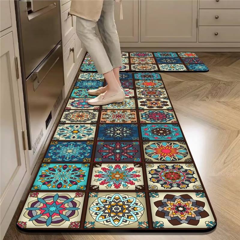Kitchen Floor Mat Non-Slip, Oil-Proof, Waterproof, Wipe-In, Household Dirt-Resistant Door Mat, Long Carpet Mat