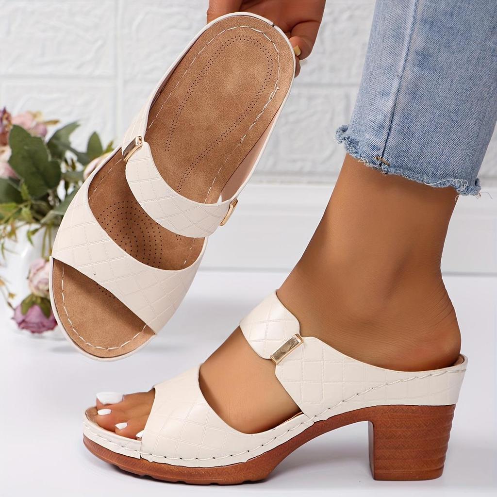 Sandalias de Tacón de Bloque con Puntera Descubierta para Mujer - Elegantes Tacones Slip-on para Salir y para Vestir Casual de Verano