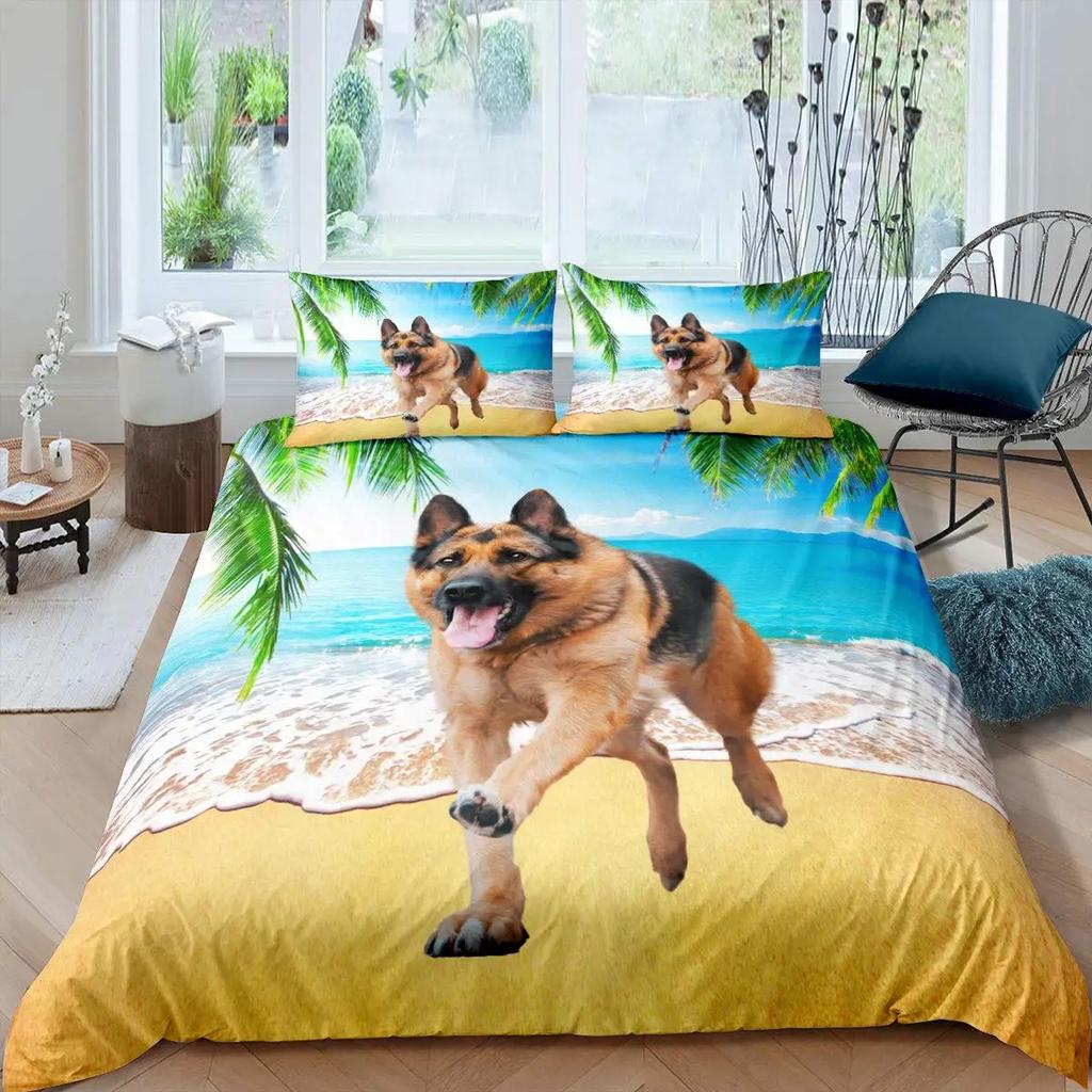 German Shepherd Duvet Cover Set 3D German Shepherd Puppy Print Bedding Set For Boys Girls Pet Animal Theme Comforter Cover