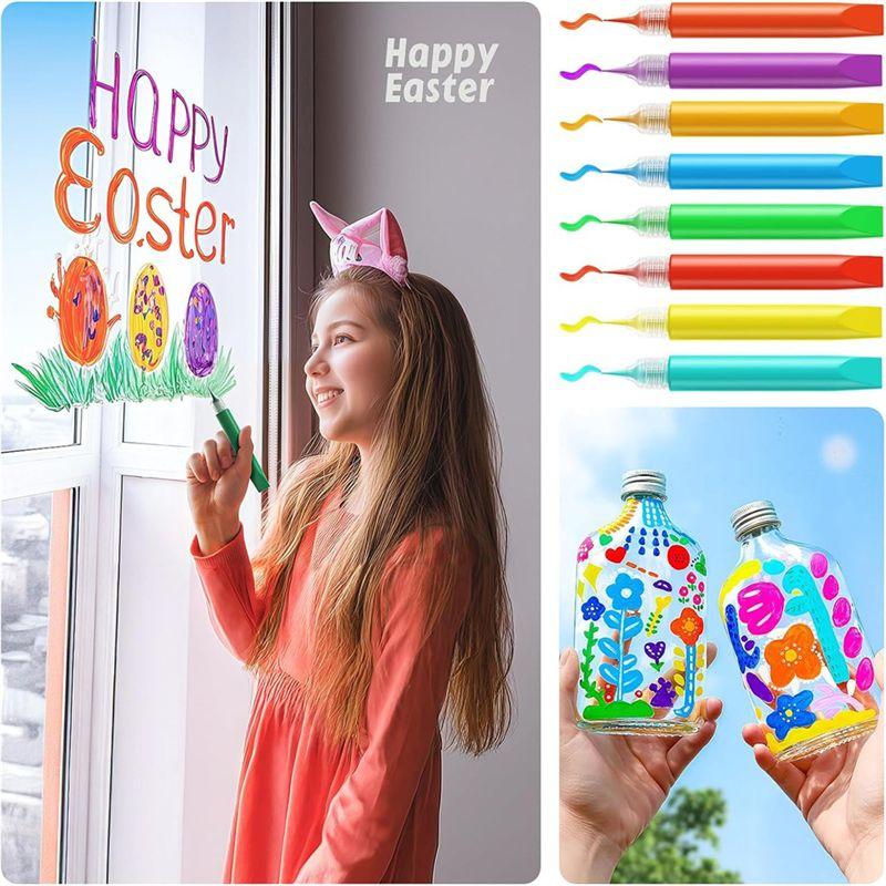 C-Convenient-48 Pcs Suncatcher Paint Pens For Kids Stained Glass Window Art Paint Pens Suncatcher Paint Crafts Sets For Kids