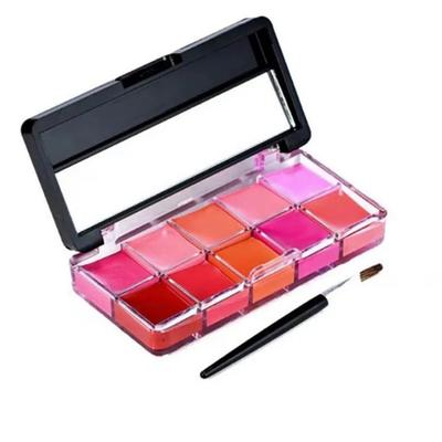 Lippenpalette, Lipgloss-Palette, Kosmetikplatte mit Pinsel, 10 langanhaltende Farben, gemischte Farben, 01 gemischte Farben, 1 Stück
