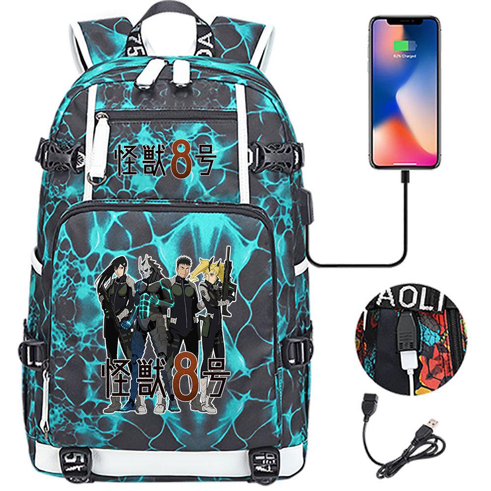 Kaiju No. 8 Printed USB Port Backpack Youth Student School Bag Large Capacity Travel Daypack