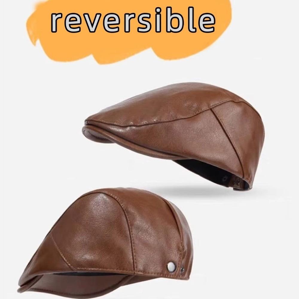 Spring Autumn Material Flat Cap PU Leather Duckbill Caps Fashion Peaked Hat Casual Wear
