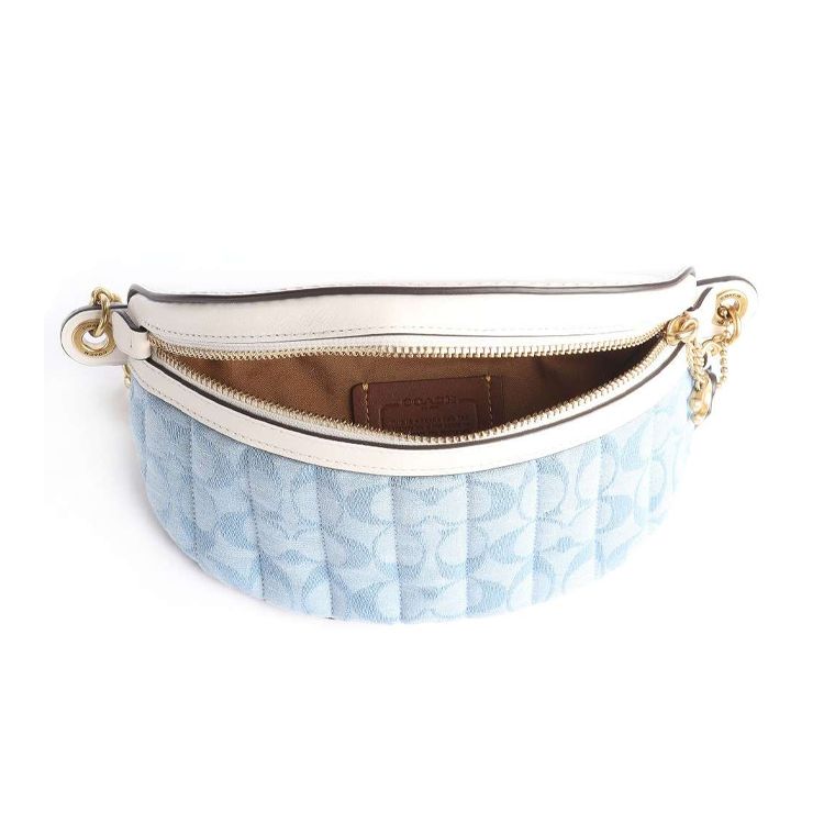 Coach Chain Chambray Floral Quilted Canvas And Leather Shoulder Crossbody Bag Women bags White Blue C4675-B4SUX