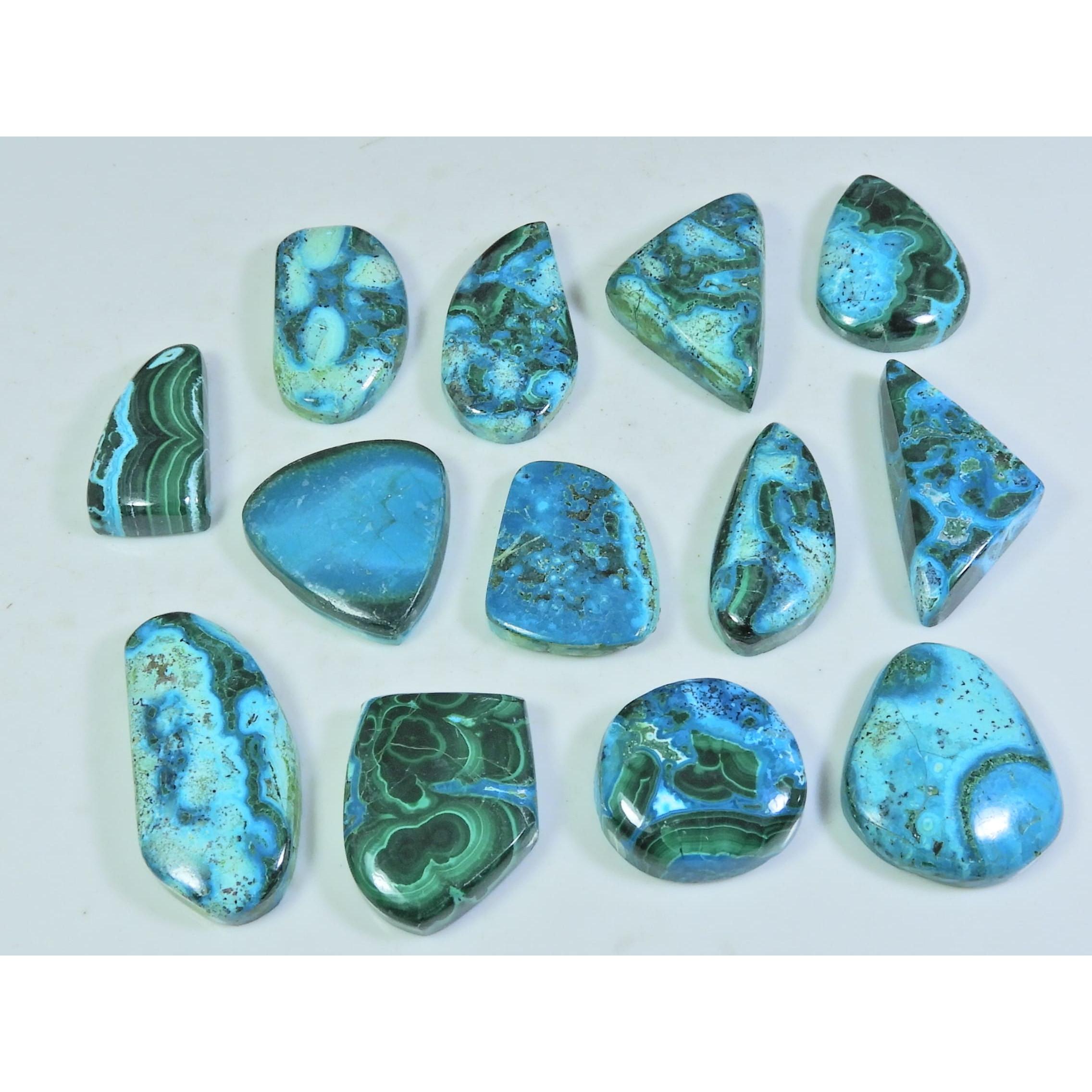 

12X21-14X30MM Natural Chrysocolla Malachite Fancy Cabochon Gemstone 13PcsLot C-150
