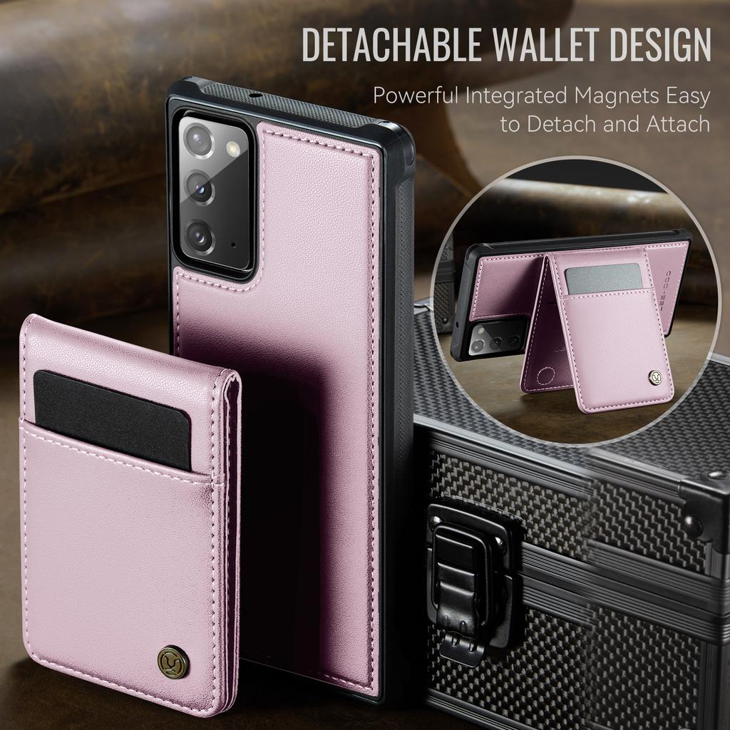For Samsung Galaxy Note20 Leather Back Cover Compatible with MagSafe JEEHOOD J06 Phone Case with Card Bag RFID Blocking
