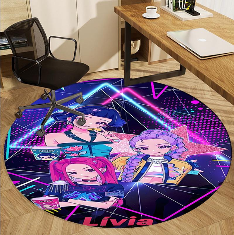 Tappeto Rotondo con Motivo KPop Demon Hunters, Tappetino da Interno/Esterno, per Picnic, Sala Giochi, Camera da Letto, Ufficio, Soggiorno, Tappeto Decorativo per la Casa, Regalo di Compleanno