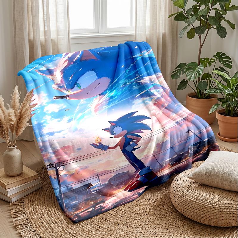 Sonic the Hedgehog Printed Flannel Blanket Skin Friendly Warm Decorative Throw for Indoor Couch Bed Daily Use
