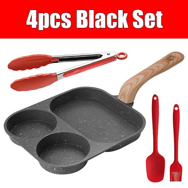 Antihaft Eierpfanne 3-in-1 Frühstück Pfannkuchenpfanne Mini Grill Omelett Steakpfanne mit hitzebeständigem Griff für alle Herdarten