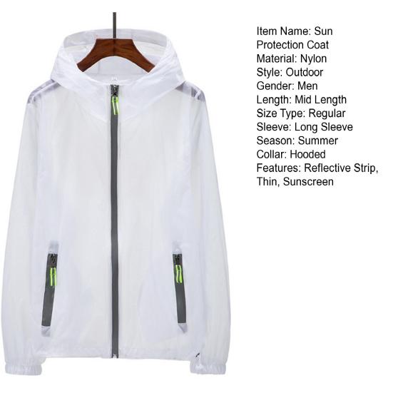 Sun Protection Jacket Reflective Strip Hooded Zipper Pockets Long Sleeves Smooth Anti-UV Thin Fishing Camping Men Summer Outdoor Coat Men Clothes