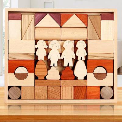 Colored Beech Shape Cognitive Building Block Puzzle Puzzle Puzzle Early Childhood Education Puzzle Wooden Children's Castle Stacked Music Toys