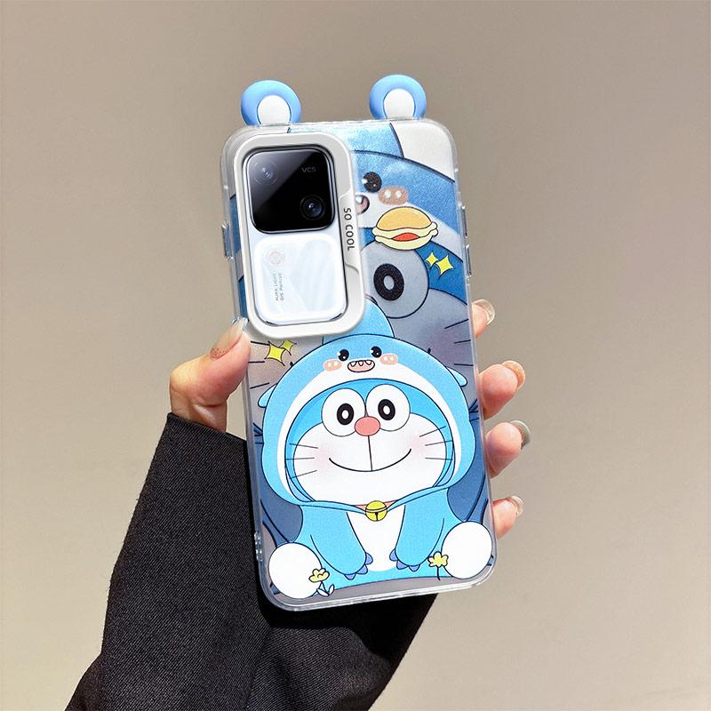 KEYSION Cute Ear Cartoon Case for VIVO V30 Pro 5G V30 with Lanyard Soft Silicone+PC Shockproof Phone Back Cover for VIVO V30 Pro