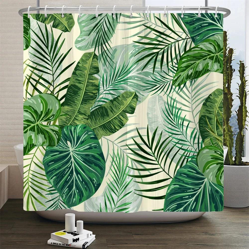 Tropical Green Plant Shower Curtain Polyester Fabric Waterproof Bath Curtain Home Decor Palm Leaves Cactus Bathroom Curtains