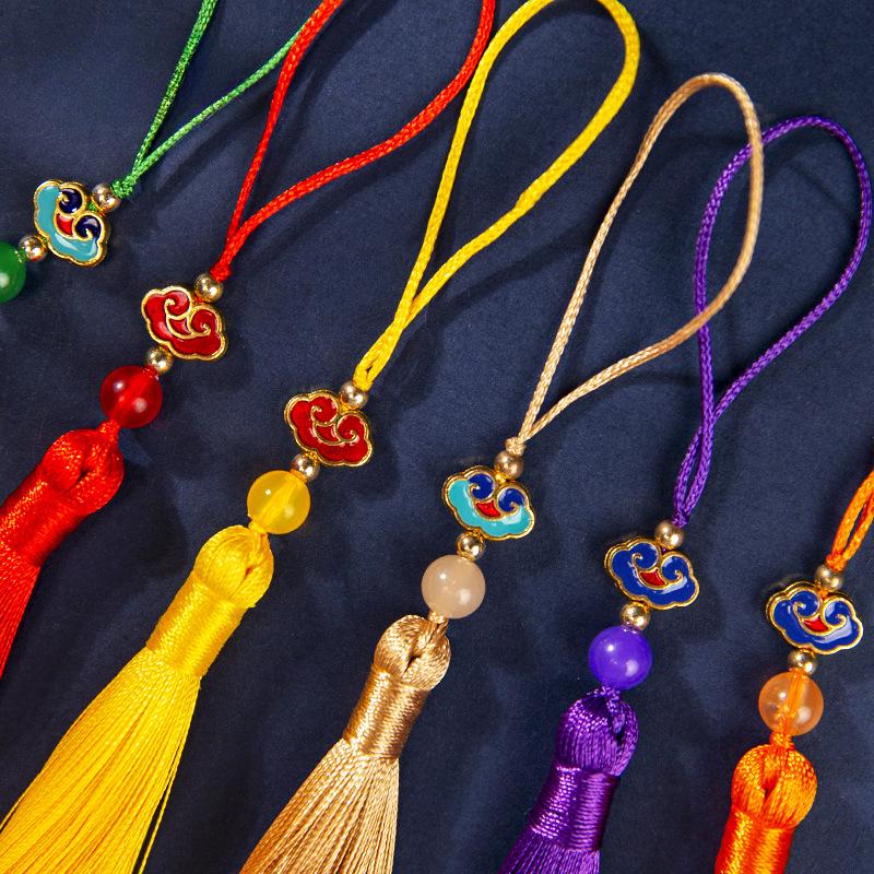 10cm Polyester Silk Tassels Auspicious Clouds Cap Fringe for DIY Crafts Bag Clothing Accessories Curtains Home Decoration 5PCS