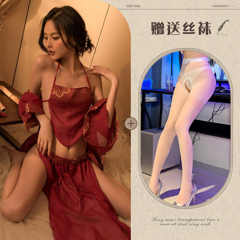 Sexy lingerie sexy classical bride perspective belly pocket Hanfu suit