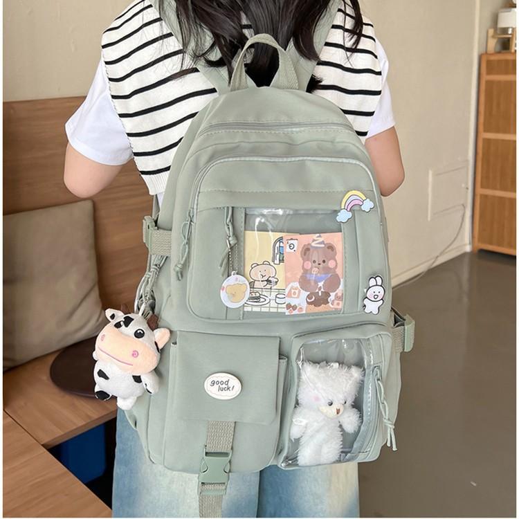 Retro Solid Color Small Fresh Backpack Casual Student Schoolbag Female Junior High School Student Large Capacity College Student Commuting Shoulder