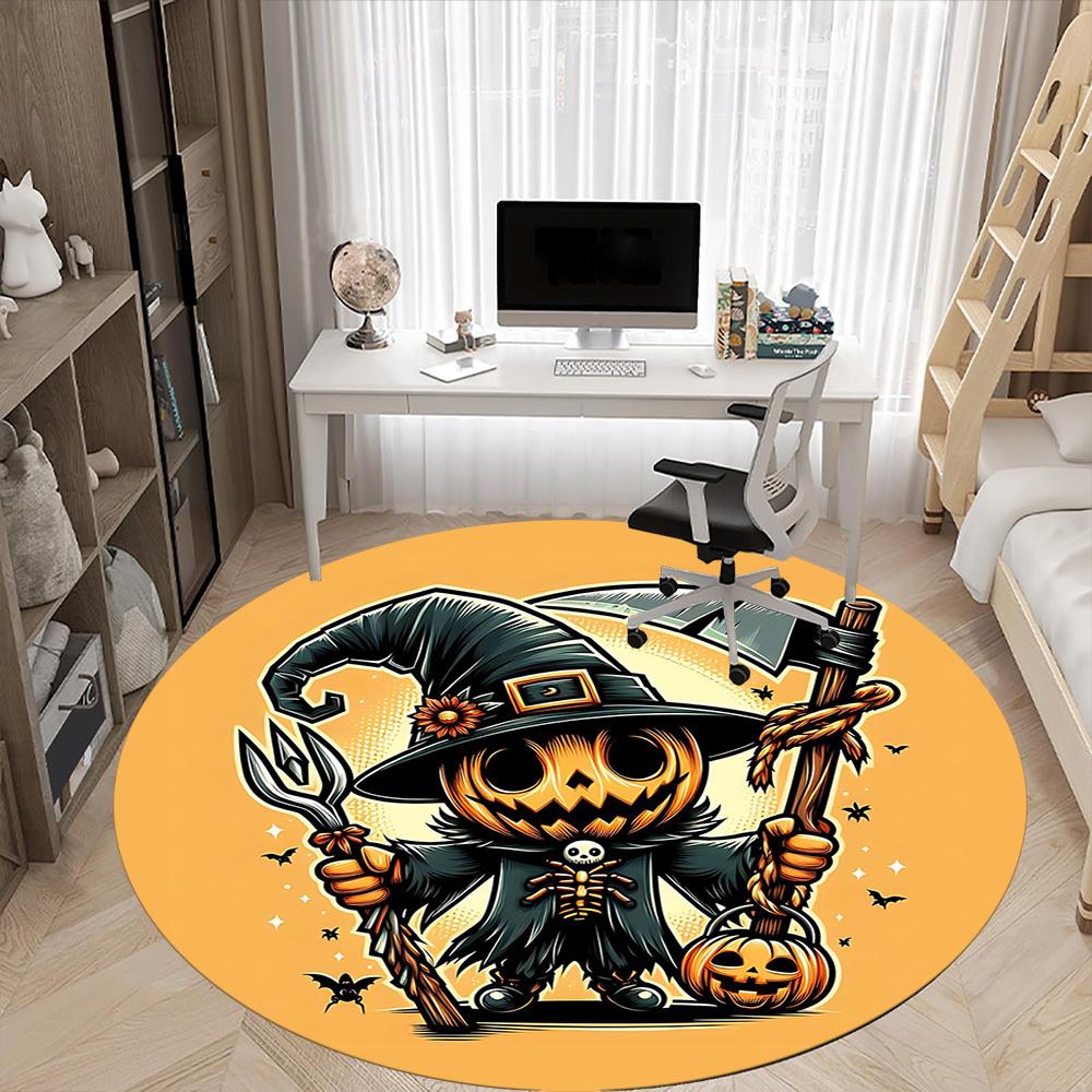 1pc Pumpkin Reaper Office Round Area Rug, Under Office Chairs Bedroom Living Room Home Decor, Room Deco, Available in Various Sizes