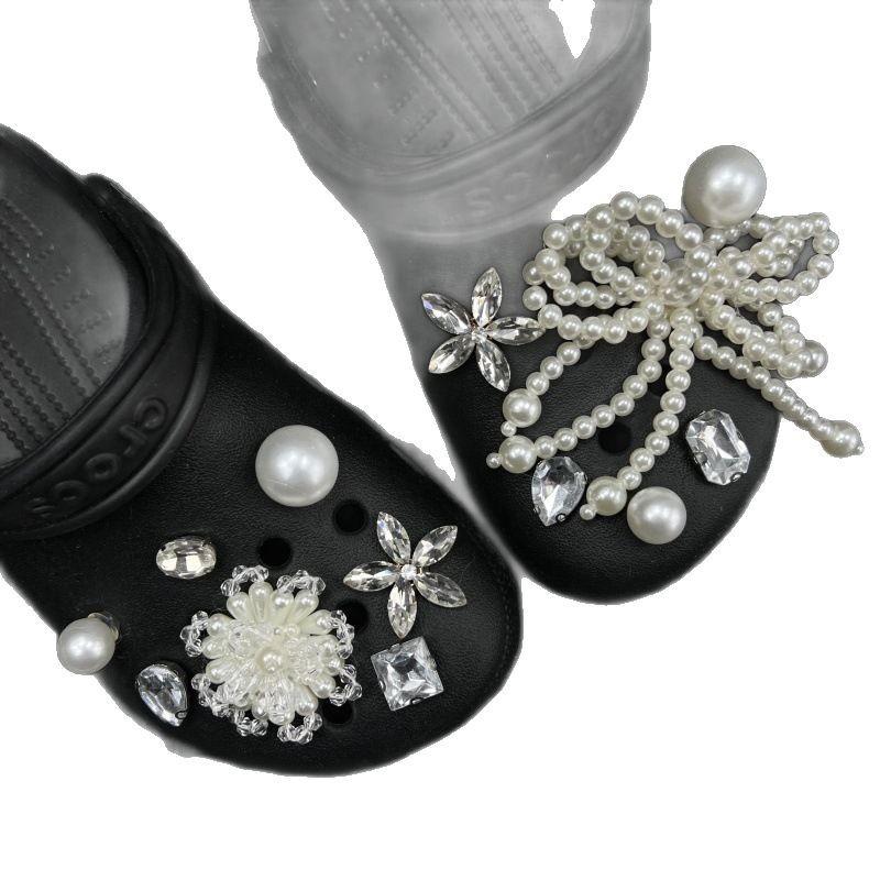 2025 New Model, High-end Feel, Pearl Bow Chain, Beautiful, Pearl Flower, Pearl Shoe Flower of Different Sizes, Diamond Shoe Buckle