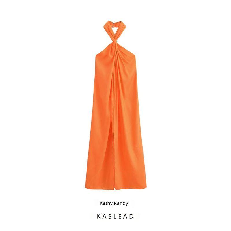 Kaslead New Arrival Women's Clothing Fashion Style Fashion Casual Satin Jacquard Halterneck Dress 7979611