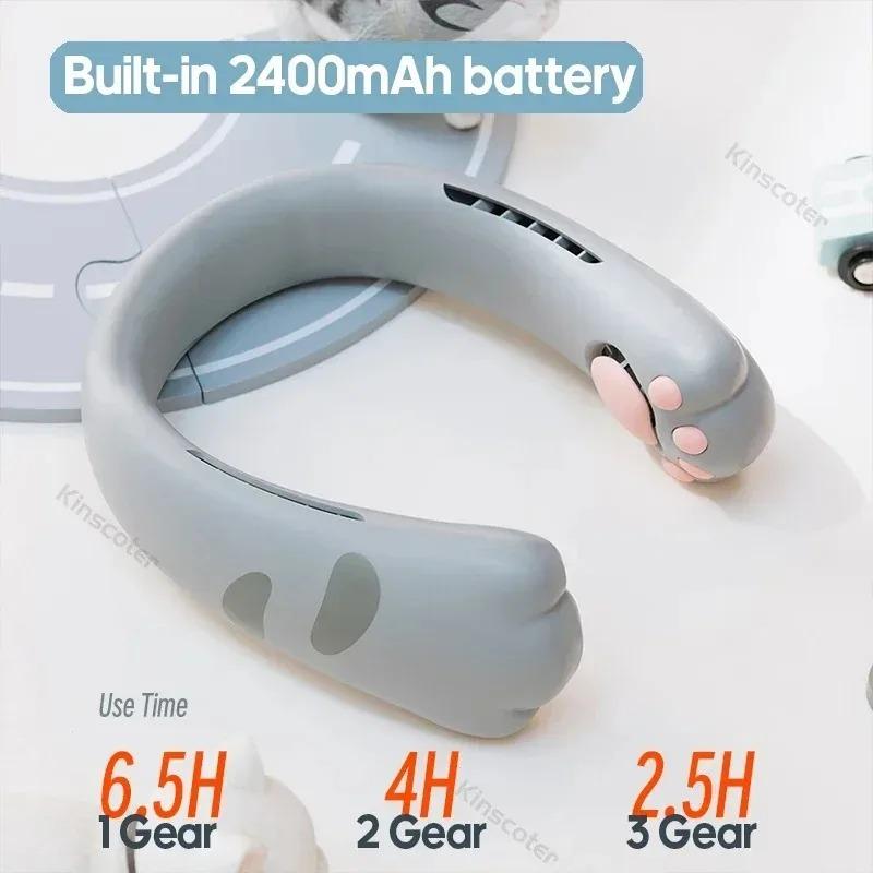Cute Neck Fan 2400mAh Portable Ventilator Bladeless Cooling Mute Fan USB Rechargeable Wearable Neckband Fan for Outdoor