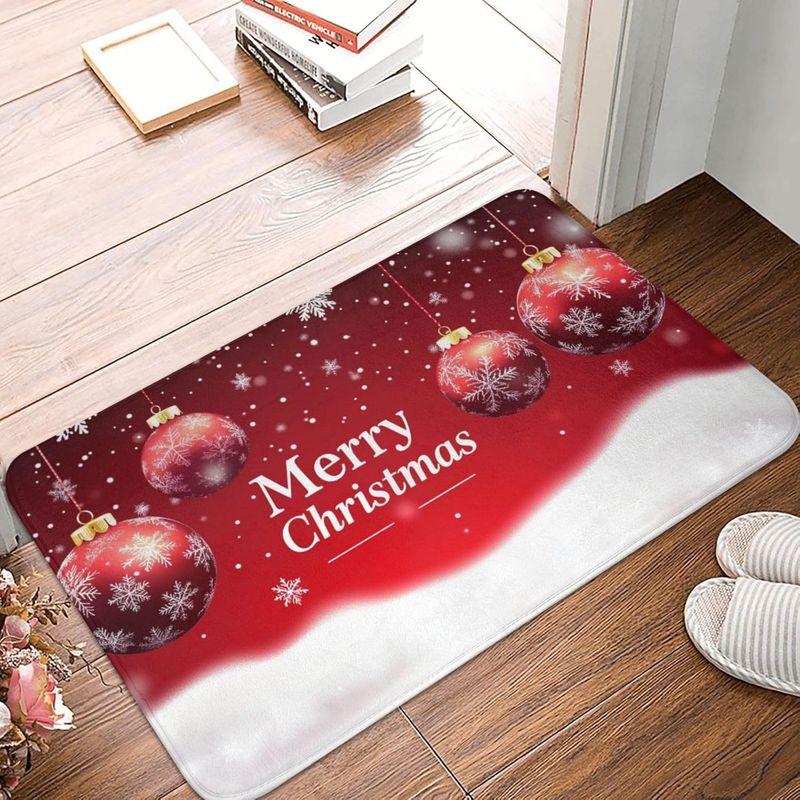 Christmas Entry Mat Burgundy Golden Light Snowflake Bokeh Print Durable Rug For Front Door Hallway Bedroom Home Decor