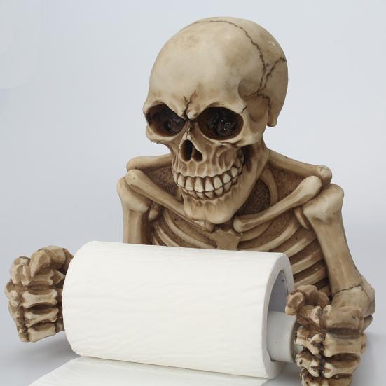 Creative Skull Toilet Paper Holder Wall Mount Paper Rack Simple Installation Halloween Skull Tissue Dispenser Bathroom Decoration