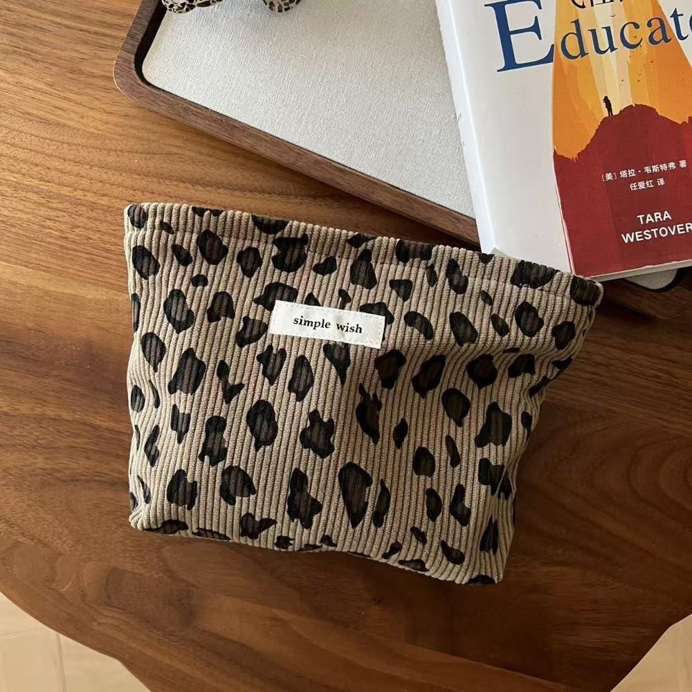 High Quality Retro Storage Bag Leopard Pattern Multi-Functional Zipper Bag Corduroy Washing Storage Bag Travel