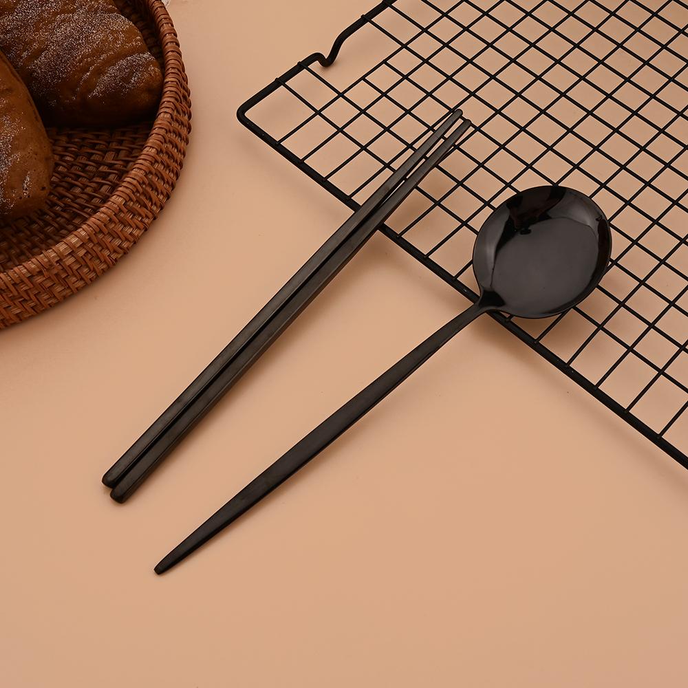 12Pcs Household Black Gold Cutlery Set Flatware Chopsticks Spoon Stainless Steel Dinnerware Set Luxury Korean Tableware Set