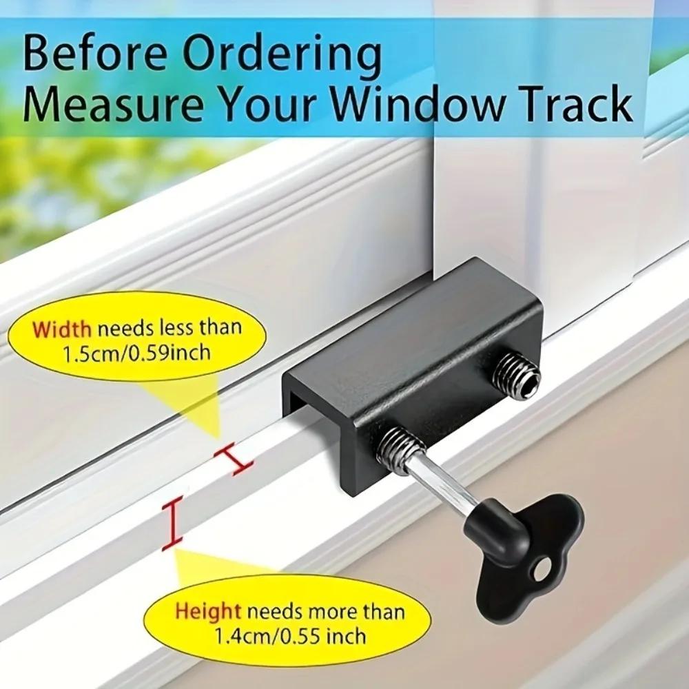 1pc Window Locks for Vertical and Horizontal Windows, Adjustable Aluminum Window Stoppers, No-Drill Install