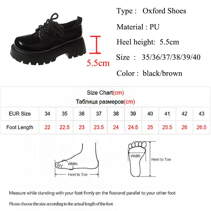 Lucyever Lakované kožené boty Oxford Dámské 2024 Punkový styl Šněrovací platformové boty Dámské Kolegiální styl Silná podrážka Studentské boty
