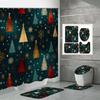 4PCS  Shower Curtain Sets With Shower Curtain And Rugs Toilet Lid Rug U Shape Mat And Bath Mat Bathroom Set  With 12 Hooks