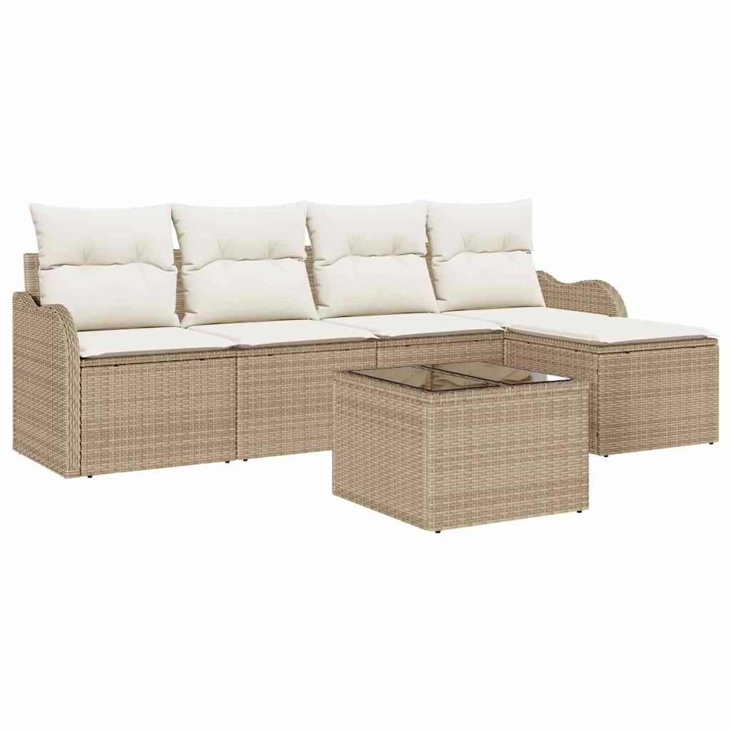 Garden Sofa Set with Cushions and Storage 6 Pcs Brown Poly Rattan