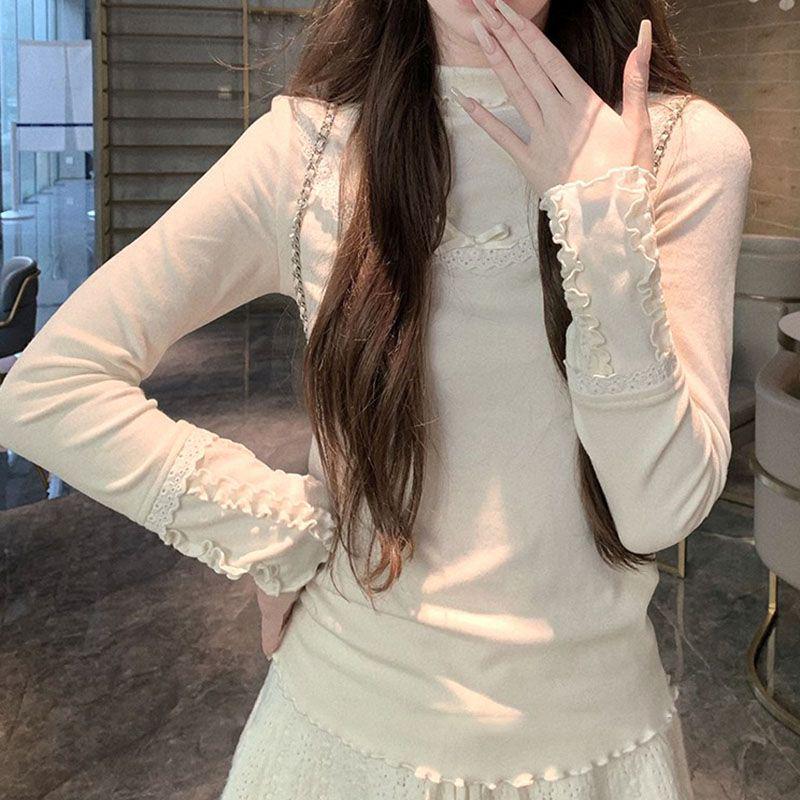 Elegant Women s Slim-Fit Ruffled Turtleneck Long-Sleeve Winter Top M серый